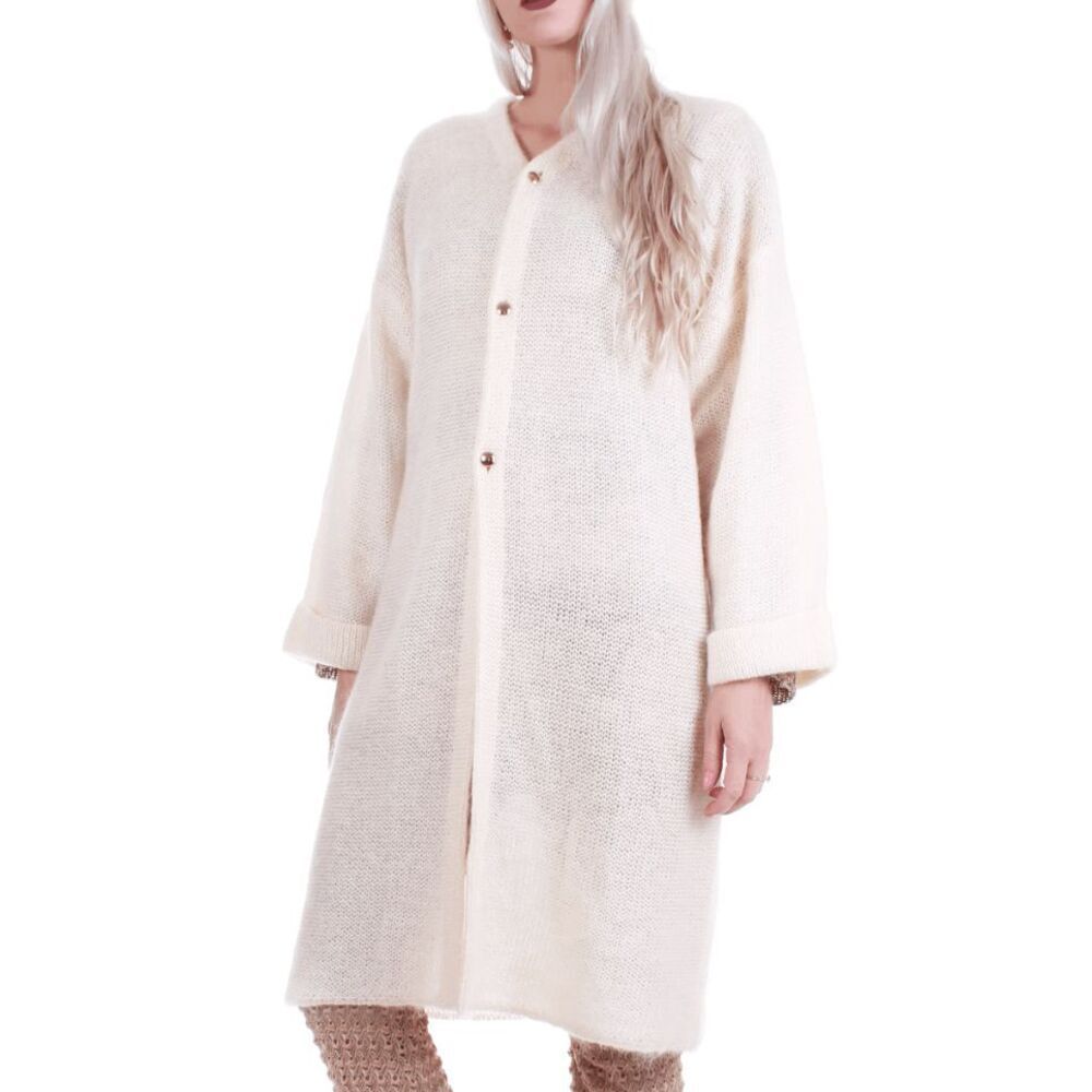 Vintage Blushe by Spiegel Mohair Blend Duster Cardigan Cream Sweater Women's 3XL